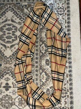 V. FRAAS Camel Plaid Infinity Scarf with Black & Red Stripes